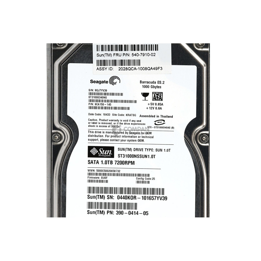 540-7910-02 SUN HARD DRIVE 1TB 7.2K 3G 3.5 LFF SATA